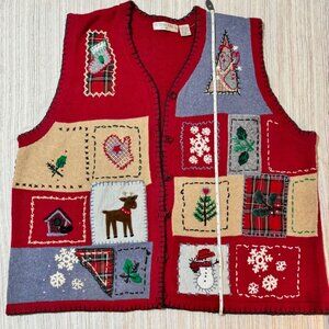 Vintage Victoria Jones Red Christmas Knit Button Up Vest Size 4X